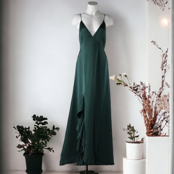 KEEPSAKE the label INFINITY SILKY RUFFLE EMERALD GREEN GOWN - Picture 1 of 12
